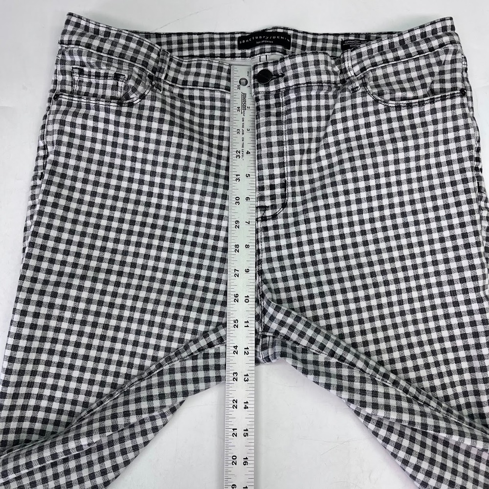 Sanctuary Denim Connector Kick Crop Gingham Checkered Pants Black White Size 33 - Picture 13 of 14